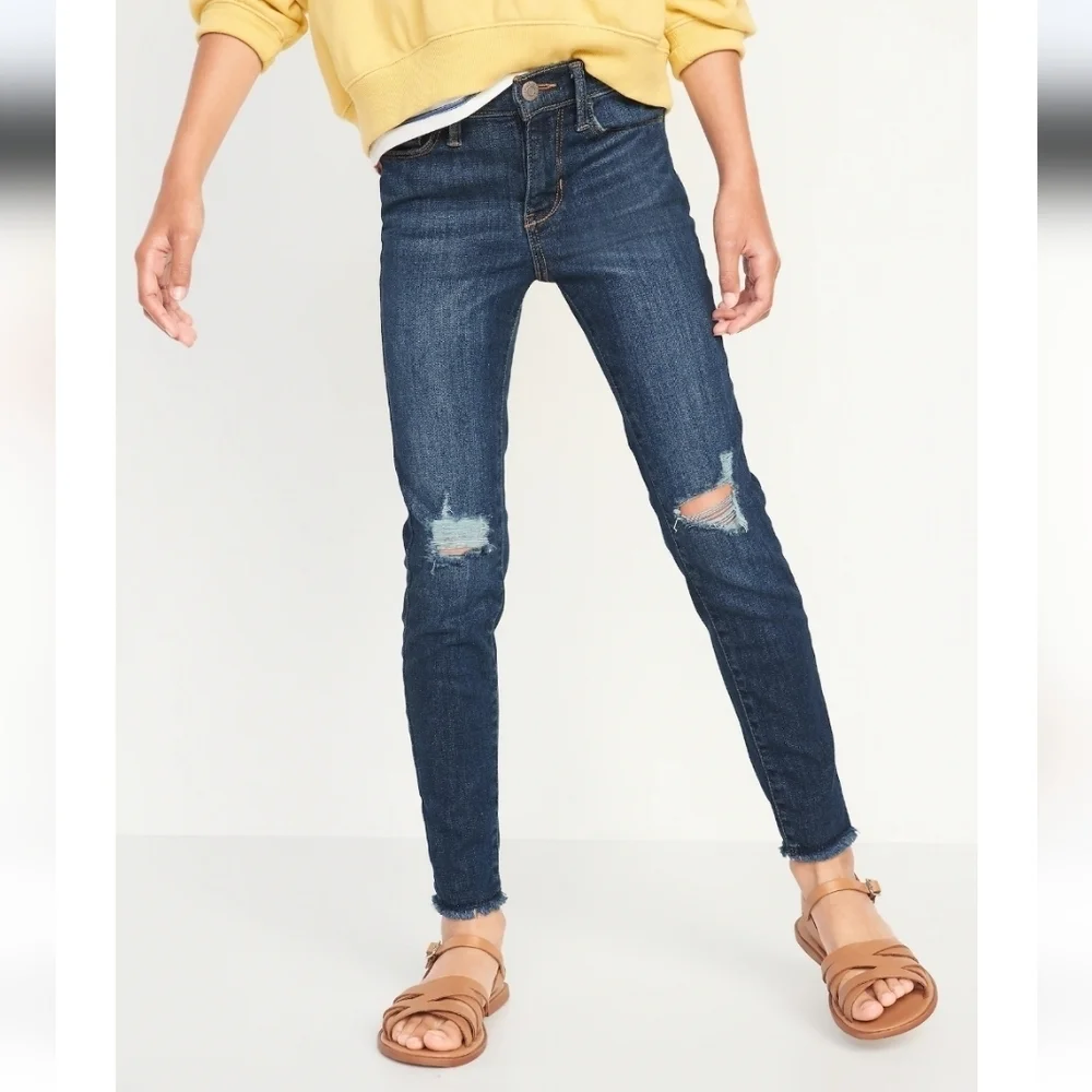 NWT Old Navy Girl's Distressed Raw Hem  Rockstar Jeggings ~360° Stretch ~12